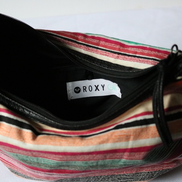 ROXY Girl Multi Color Shoulder Bag Purse Striped Cotton Fabric Braided Handle - Picture 7 of 14